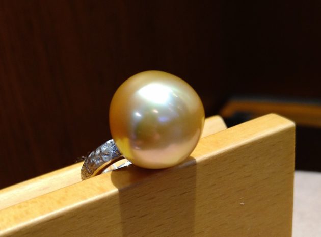 ゴールデンパール　南洋真珠　ゴールド　金　真珠　福岡　指輪　シンプル　14ｍｍ