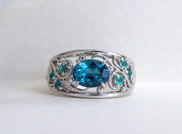 パライバトルマリン　ブルートルマリン　ミル　ミル打ち　透かし　リング　プラチナ　PT900　唐草　指輪　リング　福岡　福岡市　宝石