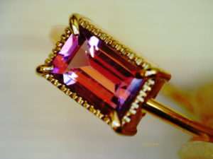 スピネル　ピンクスピネル　ピンク　ミル打ち　リング　指輪　ゴールド　スリム　アンティーク　 レクタングル　スクエア　K18　