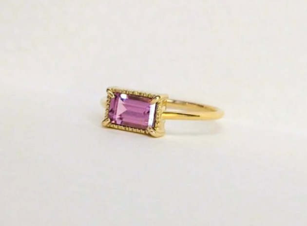 スピネル　ピンクスピネル　ピンク　ミル打ち　リング　指輪　ゴールド　スリム　アンティーク　 レクタングル　スクエア　K18　