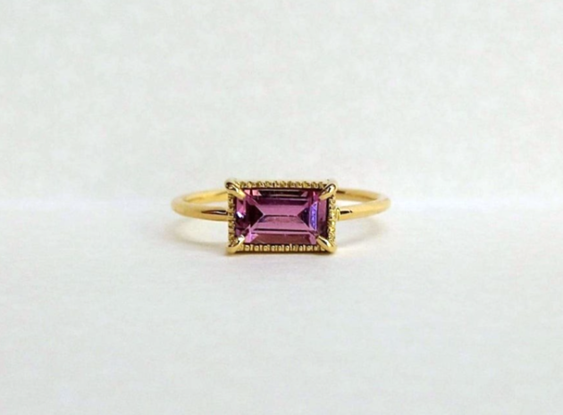 スピネル　ピンクスピネル　ピンク　ミル打ち　リング　指輪　ゴールド　スリム　アンティーク　 レクタングル　スクエア　K18　